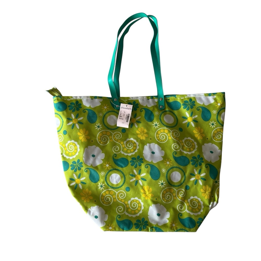 NWT Dressbarn Tote Bag & Pouch Set‎ Green Paisley Floral Beach Vacation